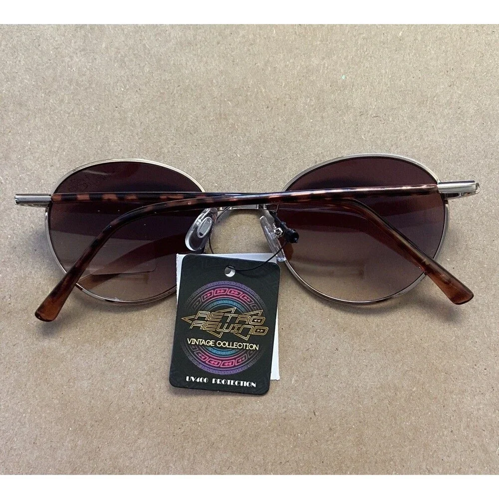 NWT Retro Rewind  Round Metal Sunglasses Womens Gold Brown Lens
